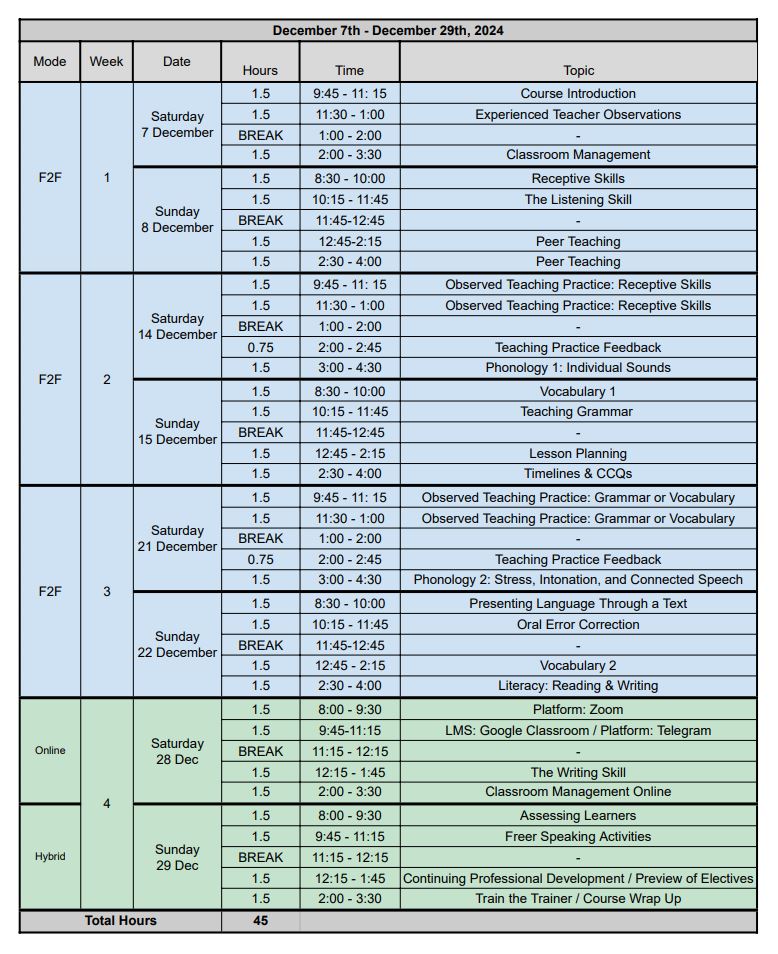 Course Schedule December 2024